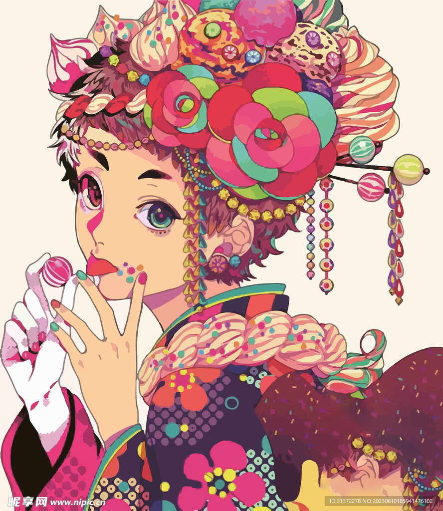 二次元美女手绘插画图片