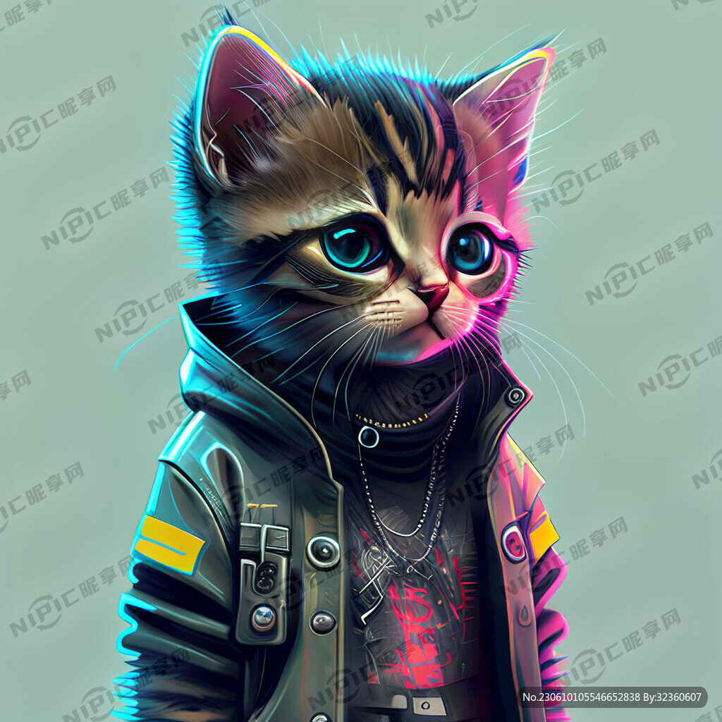 时尚赛博朋克可爱小猫