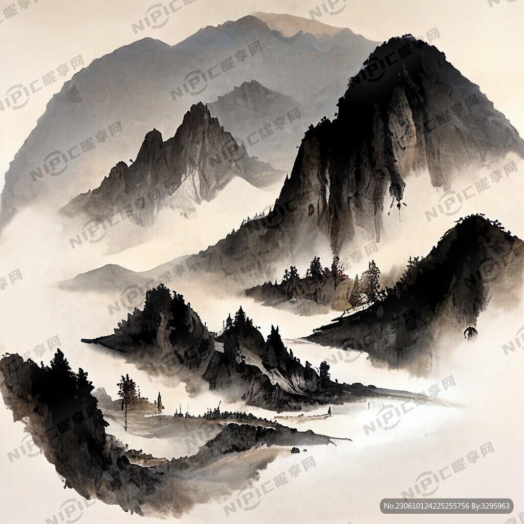 山谷 中国风 中国画 山水