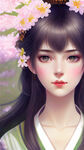 古风动漫少女，唯美春日花神，面容精致，毛发精致，3D立体，花朵盛开，CG，超细节，超高清