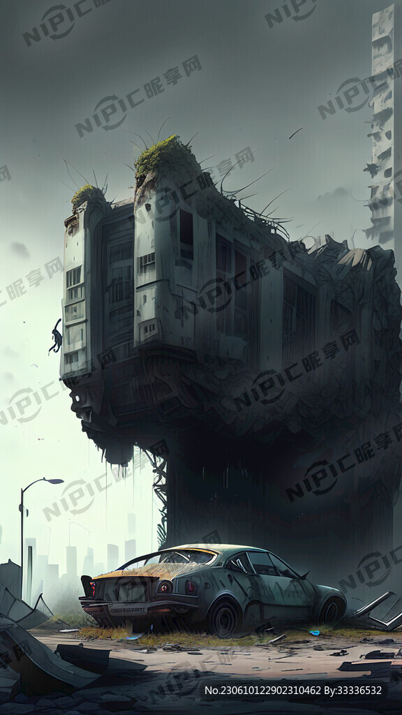 城市废墟 破旧汽车 赛博朋克