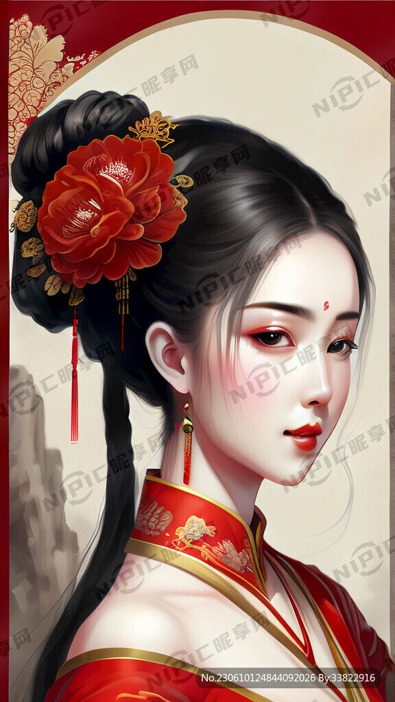 国潮少女古典高画质红色