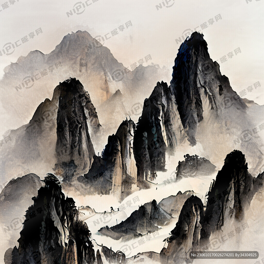 山谷 中国风 中国画 山水