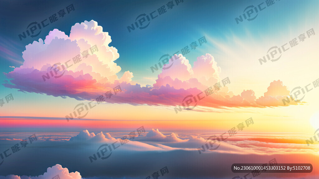 白色背景天空梦幻彩色白云明亮中