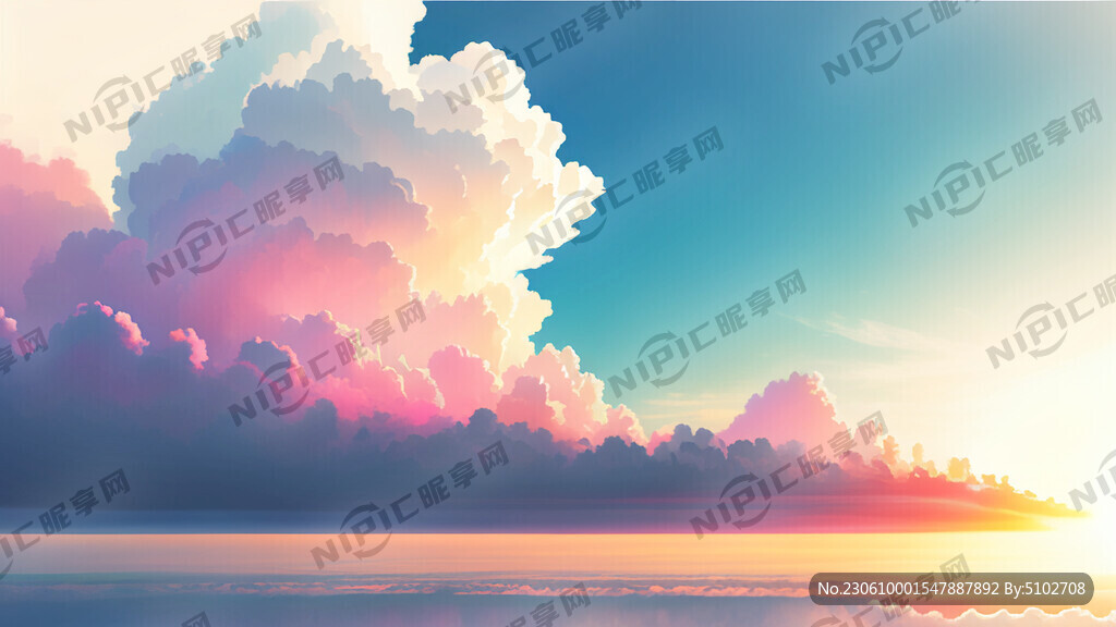 白色背景天空梦幻彩色白云明亮中