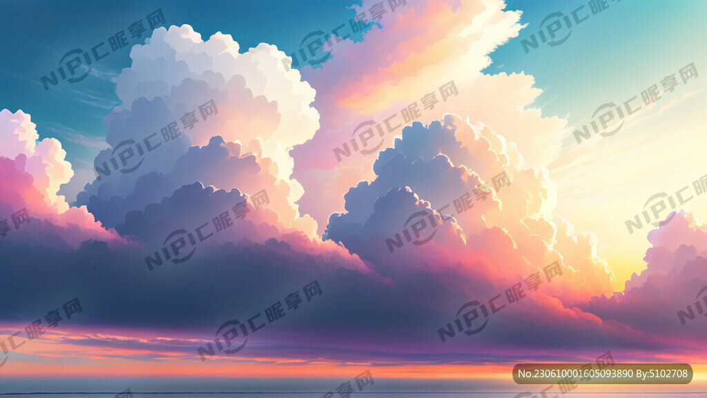 白色背景天空梦幻彩色白云明亮中