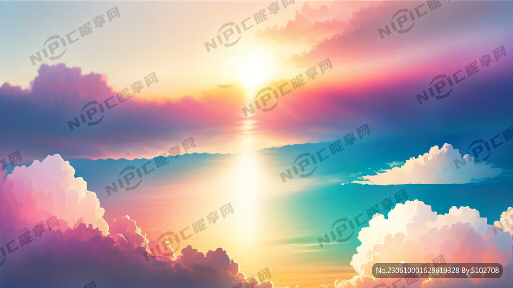 白色背景天空梦幻彩色白云明亮中