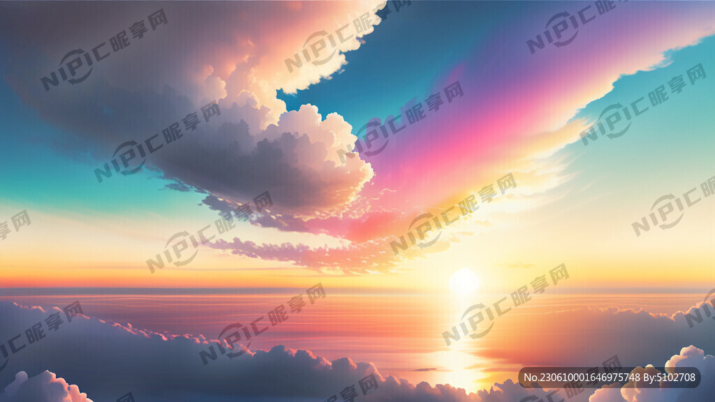 白色背景天空梦幻彩色白云明亮中
