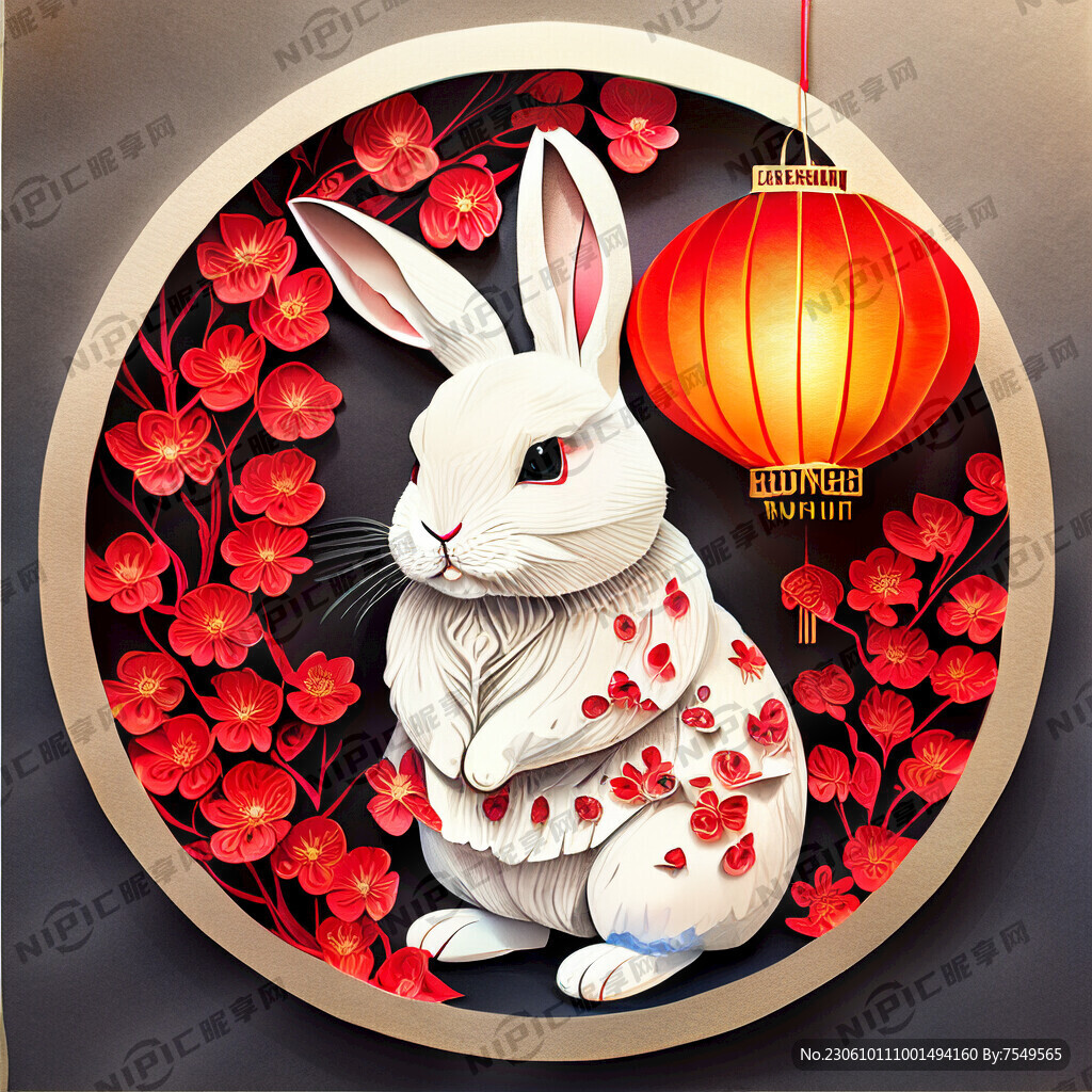 衍纸艺术 春节 可爱兔子 红梅