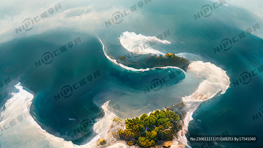 航拍 心型海岛 大海 摄影风格