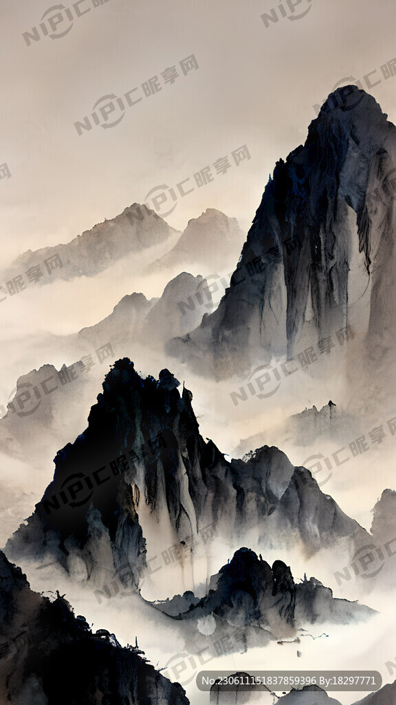 山谷 中国风 中国画 山水