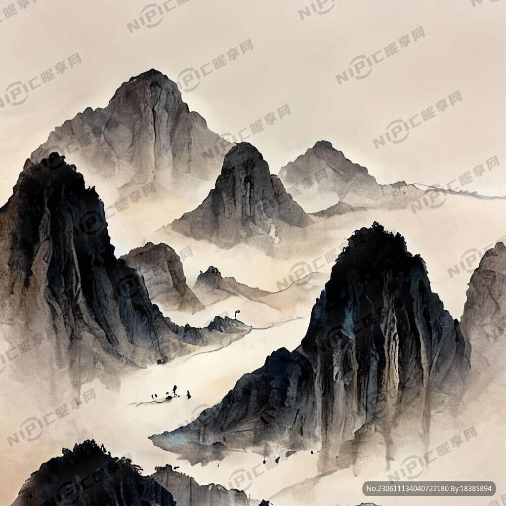 山谷 中国风 中国画 山水