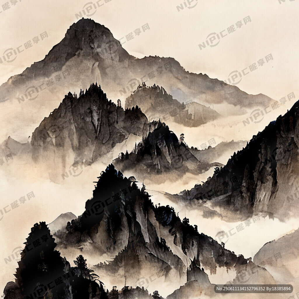 山谷 中国风 中国画 山水