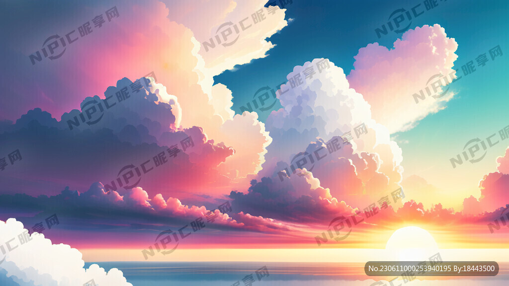白色背景天空梦幻彩色白云明亮中