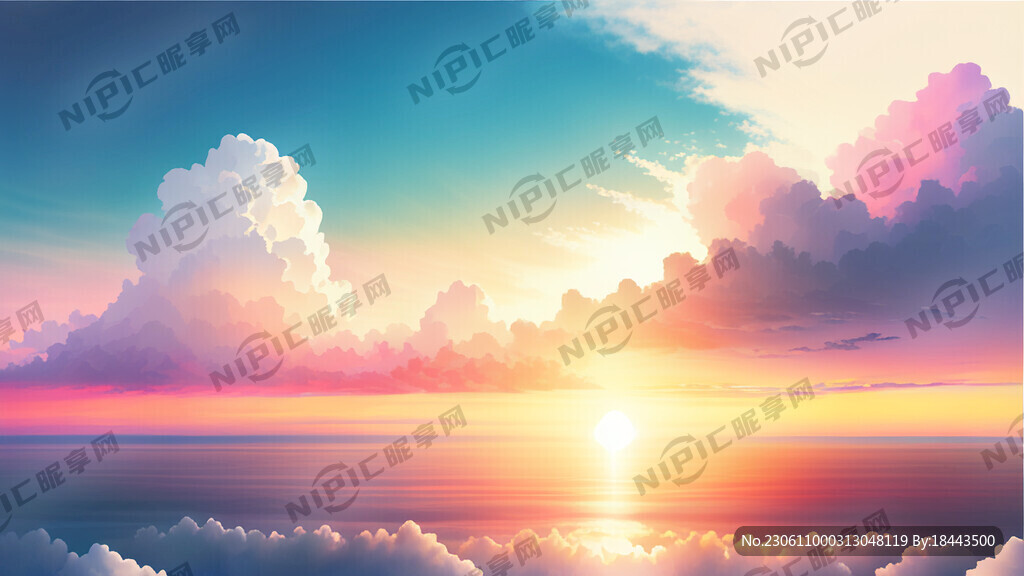 白色背景天空梦幻彩色白云明亮中