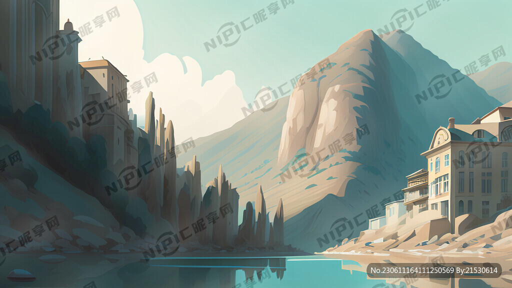 浅色的 淡蓝色的山 浅绿色的水
