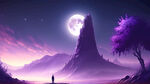 游戏梦幻唯美风景，超高清，暗紫色夜晚，细节刻画，沐浴在月光里的两人，飘渺电影般环境
