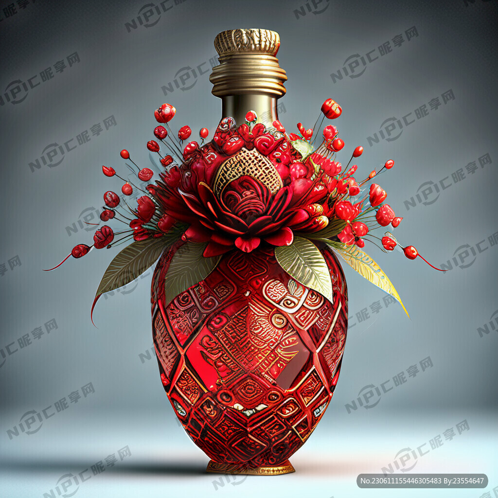 红色泰式婚礼花艺 水晶瓶