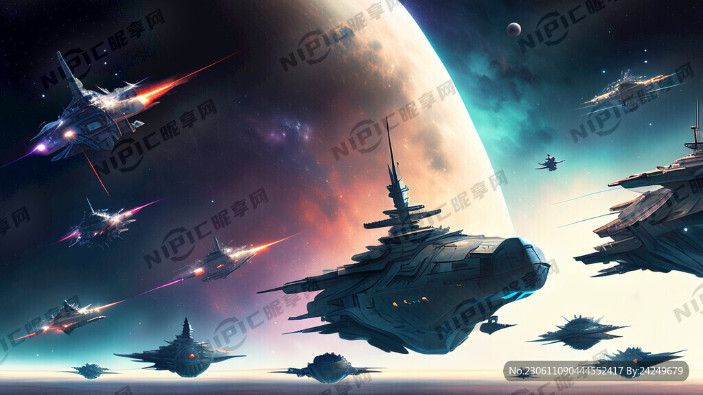 星空中各种舰队大战场面