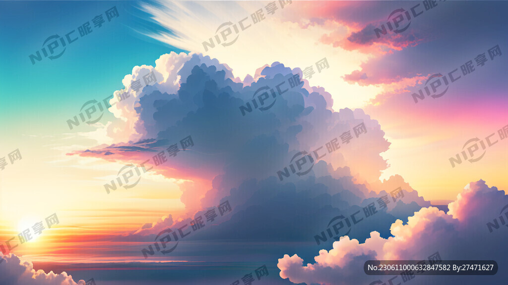 白色背景天空梦幻彩色白云明亮中
