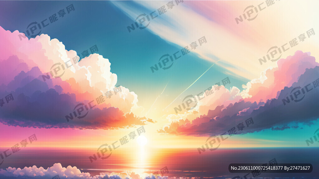白色背景天空梦幻彩色白云明亮中