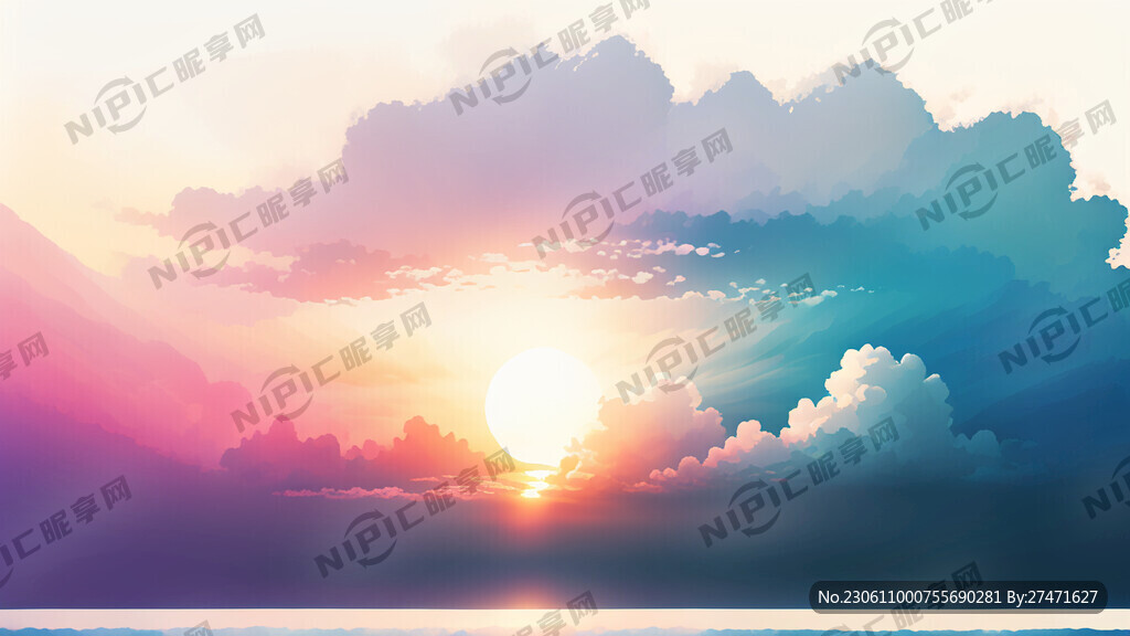 白色背景天空梦幻彩色白云明亮中