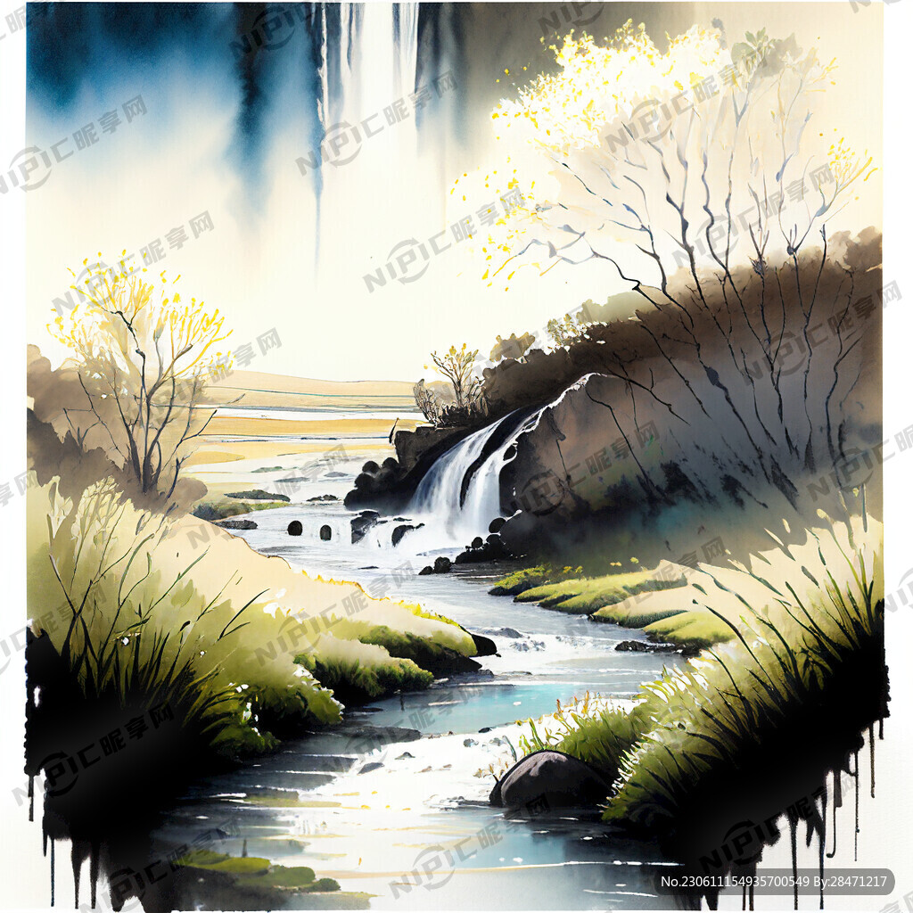 瀑布河流 平原草地 自然风光