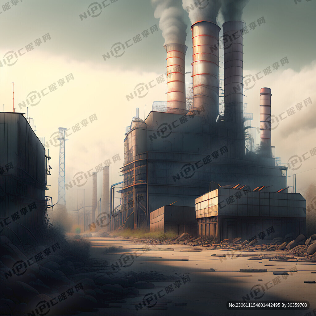 远处的科技企业工厂正在排放工业