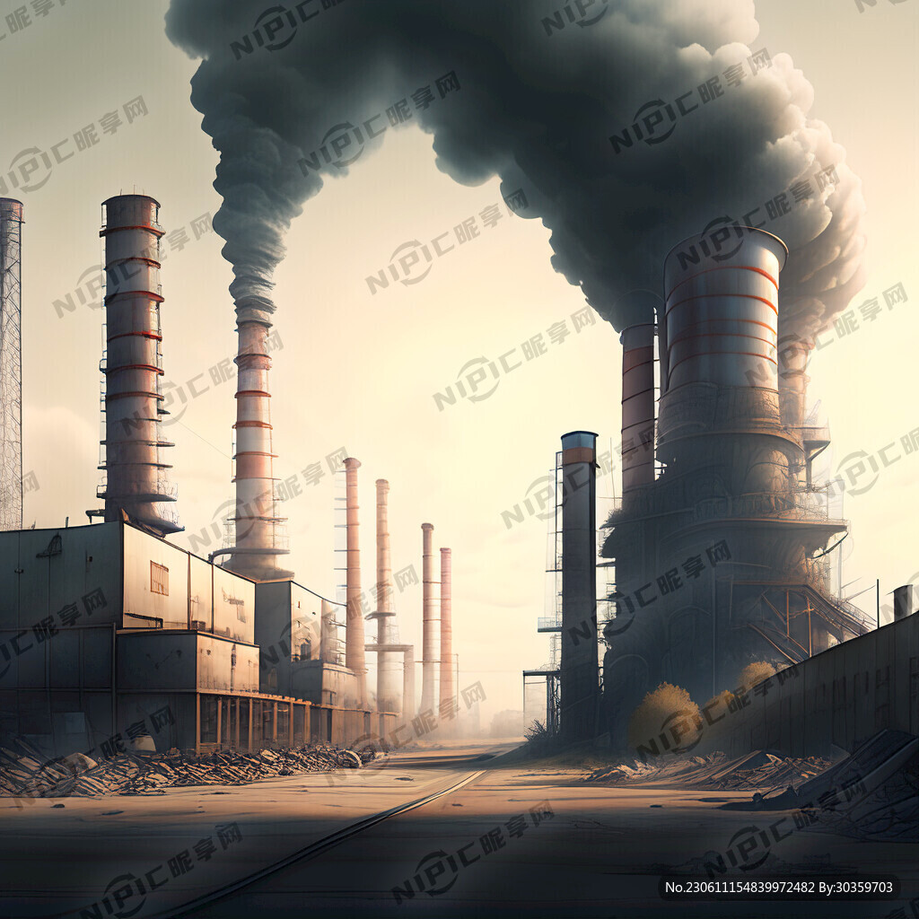 远处的科技企业工厂正在排放工业