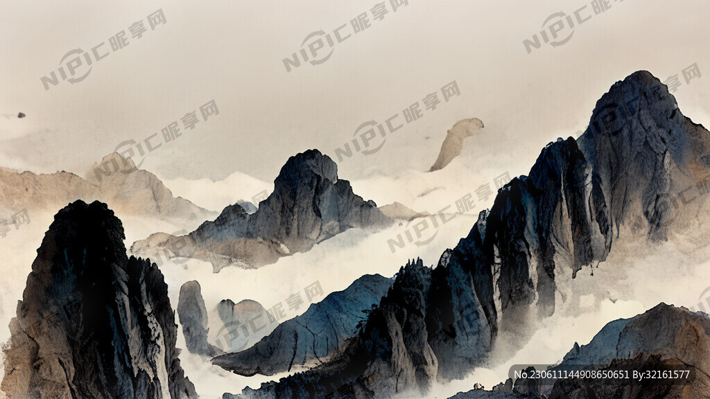 山谷 中国风 中国画 山水