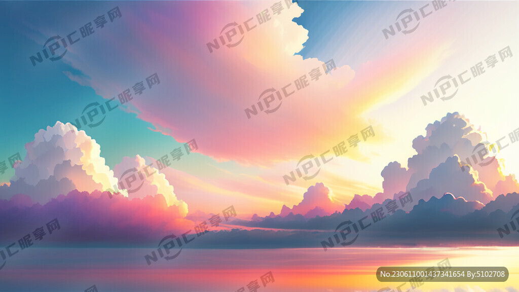 白色背景天空梦幻彩色白云明亮中