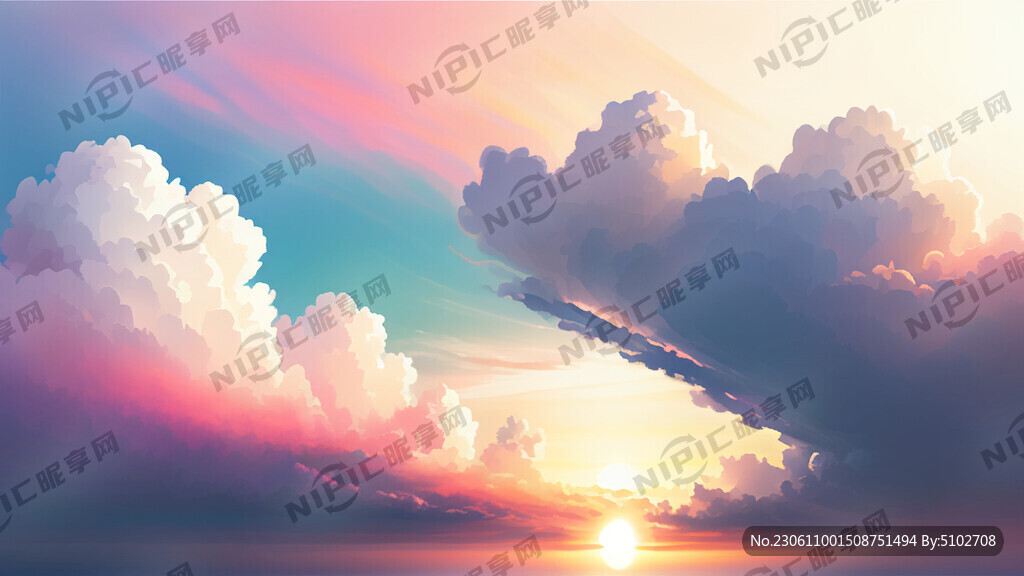 白色背景天空梦幻彩色白云明亮中