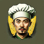 头像，厨师帽，大眼睛，玉米，男性，黄绿黑配色，标志