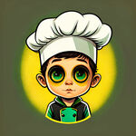 卡通头像，厨师帽，大眼睛，玉米，小男孩，黄绿黑配色，标志，可爱