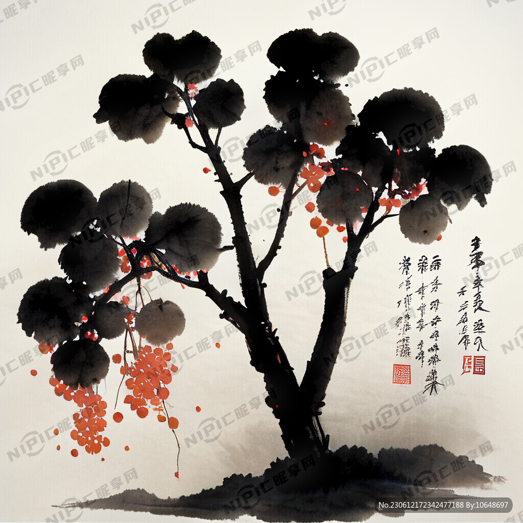 水墨杨梅树 枝繁叶茂