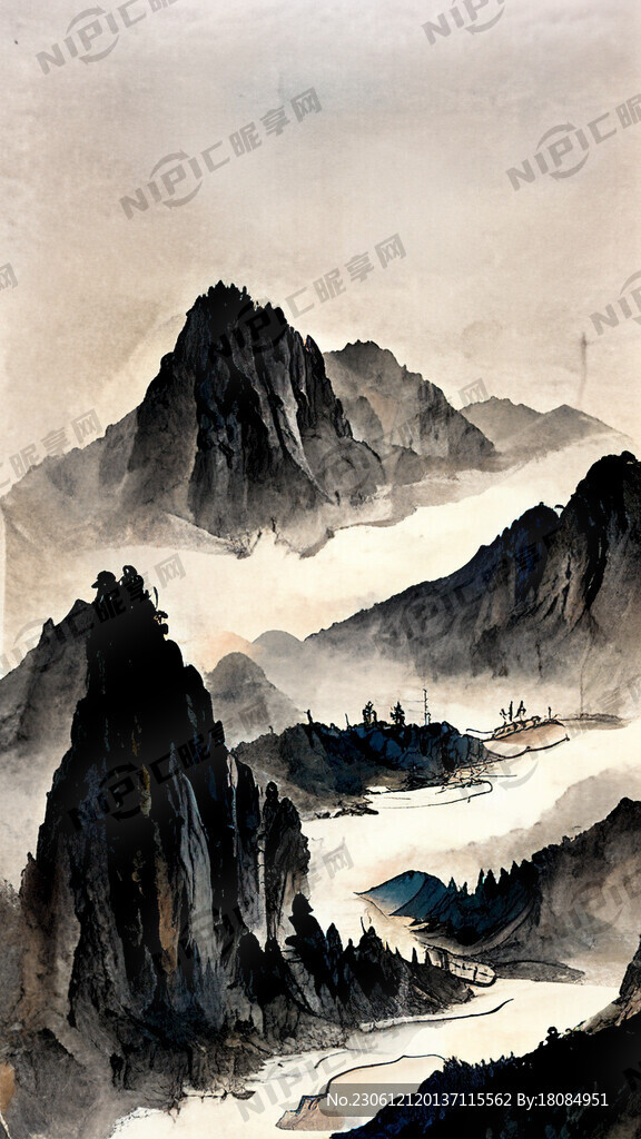 山谷 中国风 中国画 山水