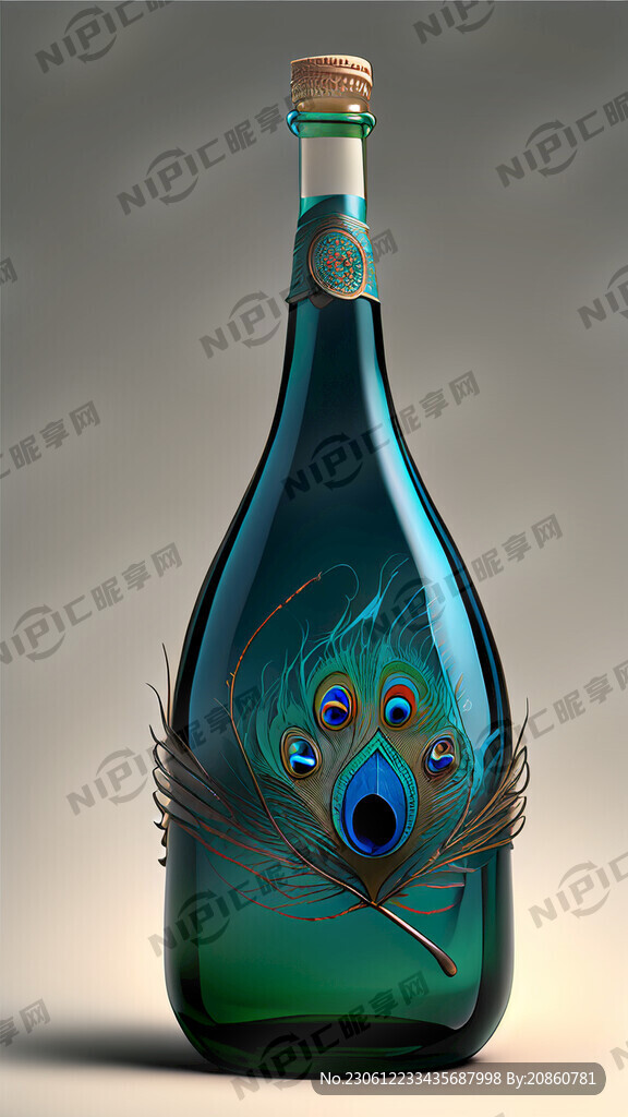 一瓶茅台酒被孔雀羽毛包裹