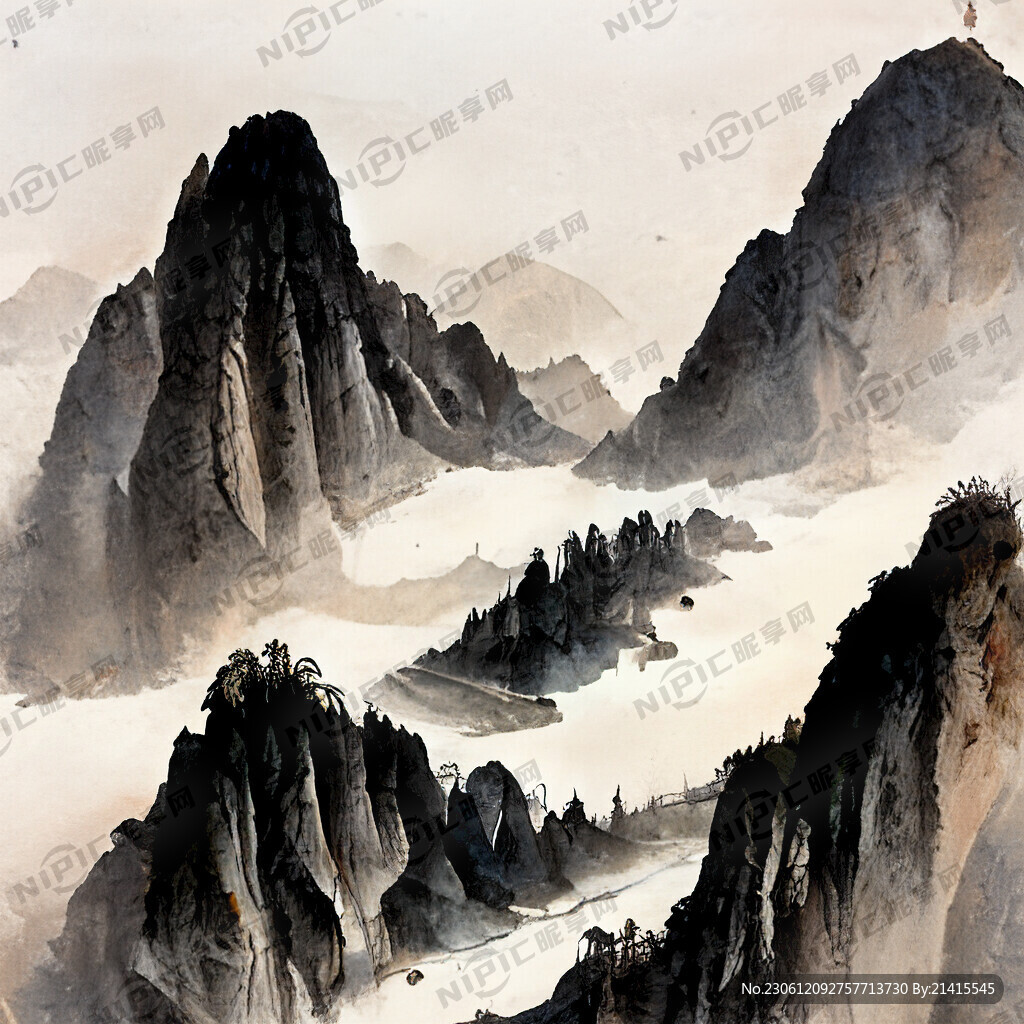 山谷 中国风 中国画 山水