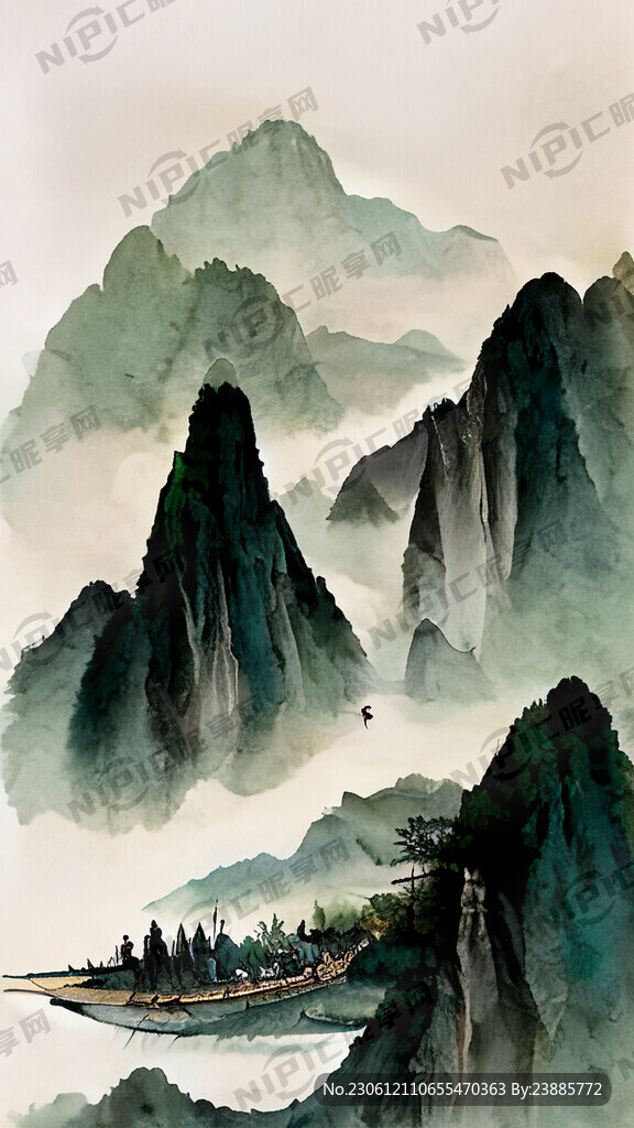 端午节 龙舟 粽叶 绿色调