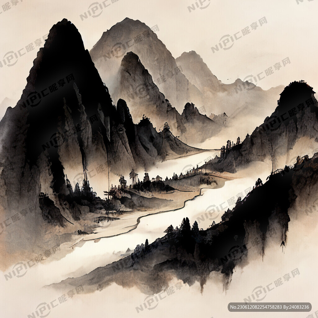 山谷 中国风 中国画 山水
