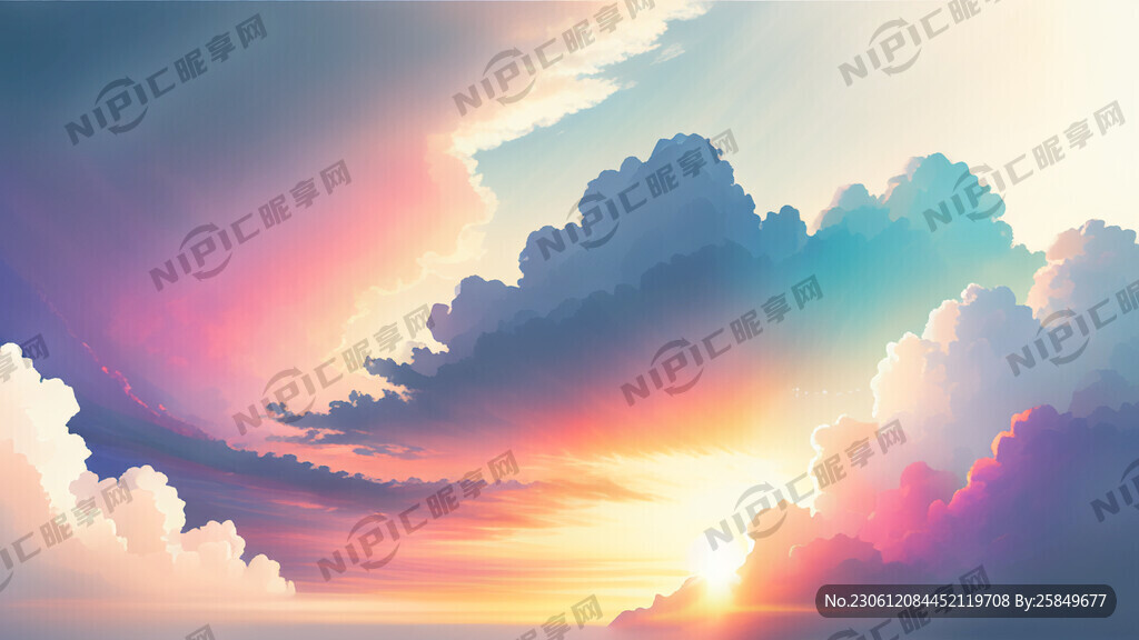 白色背景天空梦幻彩色白云明亮中