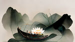 端午节
龙舟船
粽子
端午节快乐字样
有荷花
竹叶
水面
烟雾
节日