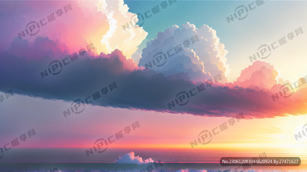白色背景天空梦幻彩色白云明亮中