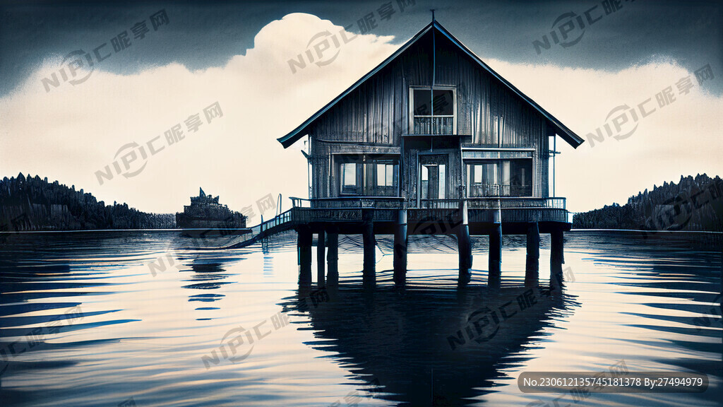 码头场景超写实风对称构图层次感