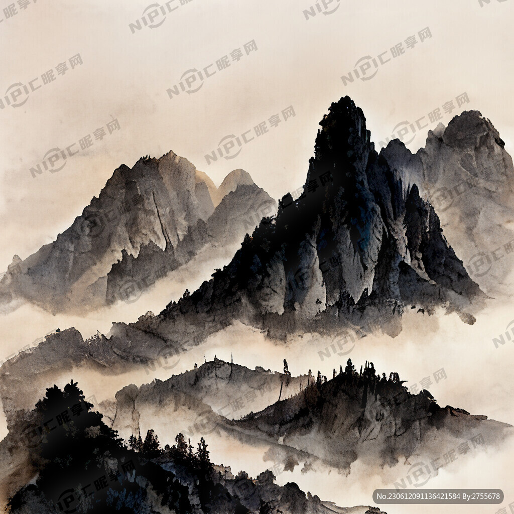 山谷 中国风 中国画 山水