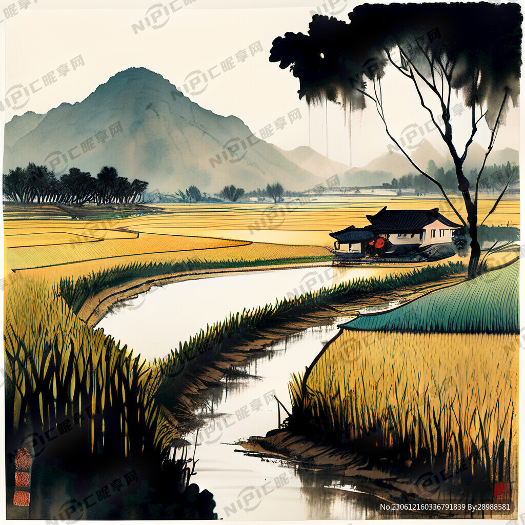 水稻插画稻田国潮