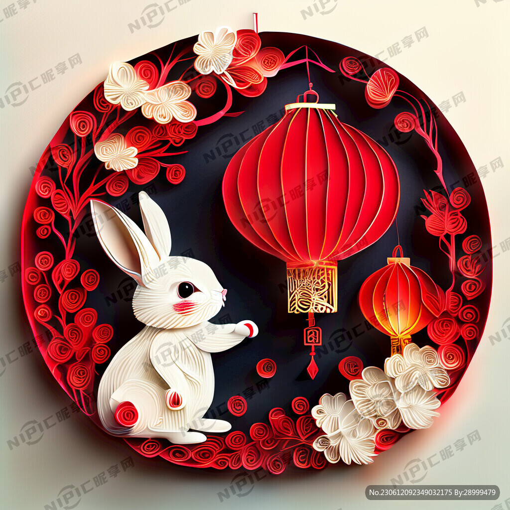 衍纸艺术 春节 可爱兔子 红梅