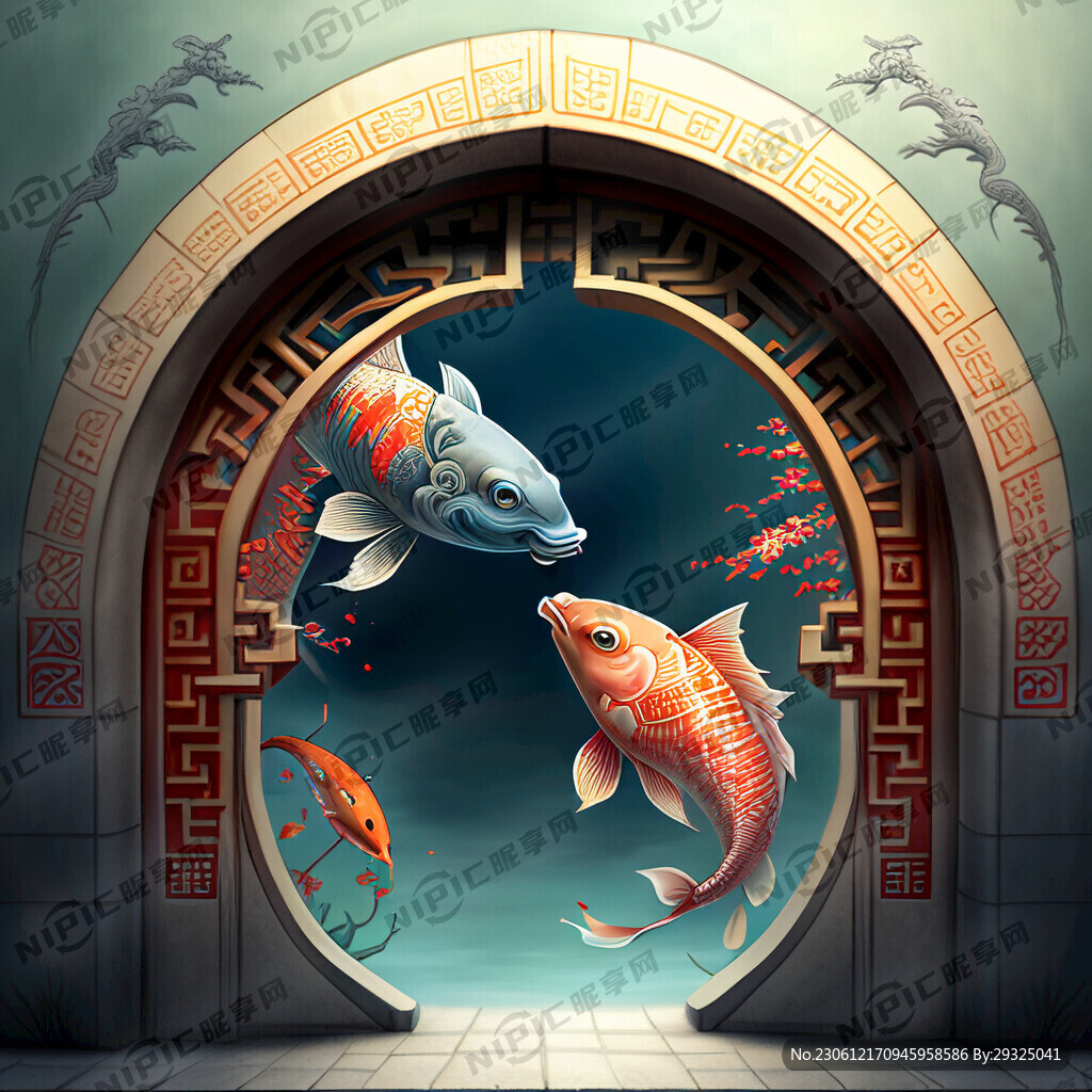 拱门画面 鲤鱼跃龙门主题