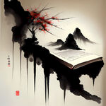 书籍，水墨，毛笔