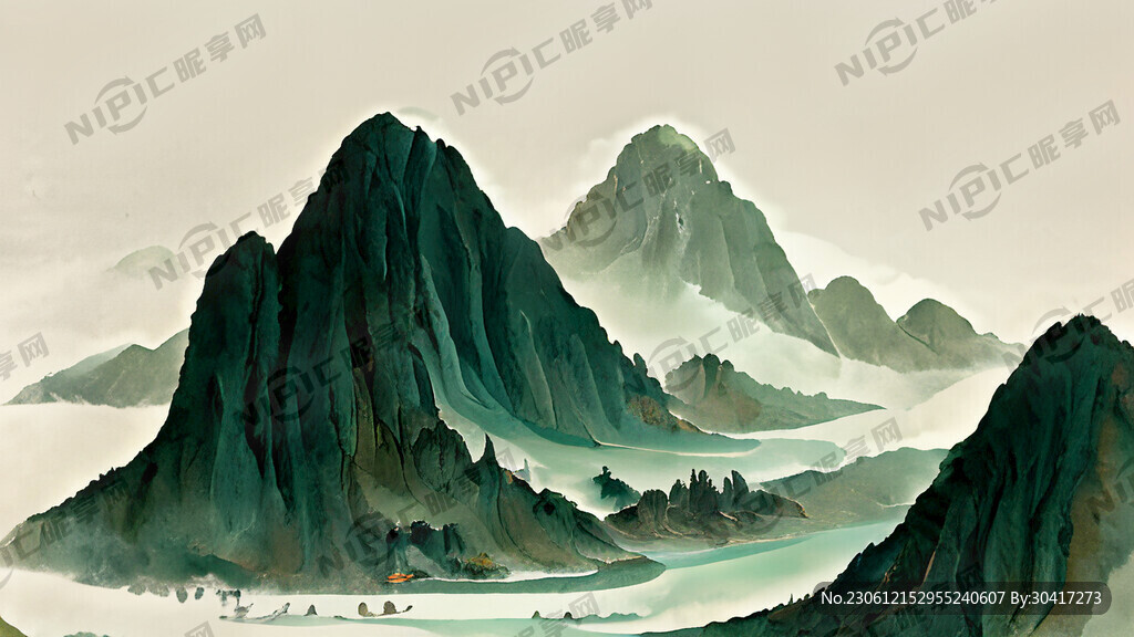端午节绿色古风山水